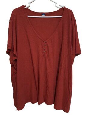 Old Navy 4X Women's Plus Size Solid Red Linen Top Blouse